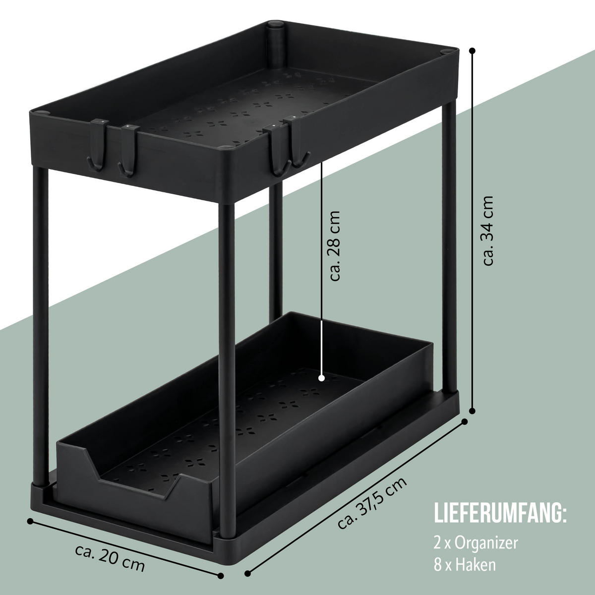 SPÜLSCHRANK-ORGANIZER 2er Set, aus Kunststoff und Metall, schwarz - Schwarz, Kunststoff (20/34/37.5cm) - eluno