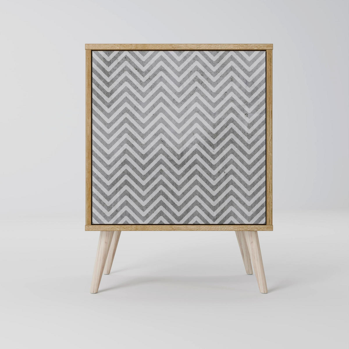 SIDEBOARD CONCRETE ZIG ZAG, Grau, 57,5x42x67,5 cm, Schwarze Metall-Rahmenfüße - Multicolor/Schwarz, Holzwerkstoff/Metall (57.5/67.5/42cm) - SpaceRebels