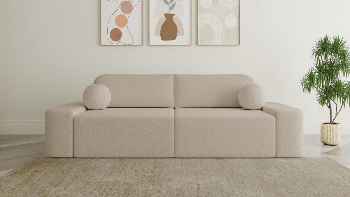SOFA Lisbon - Beige (Arena 3) - Beige, Holzwerkstoff (268/85/110cm)