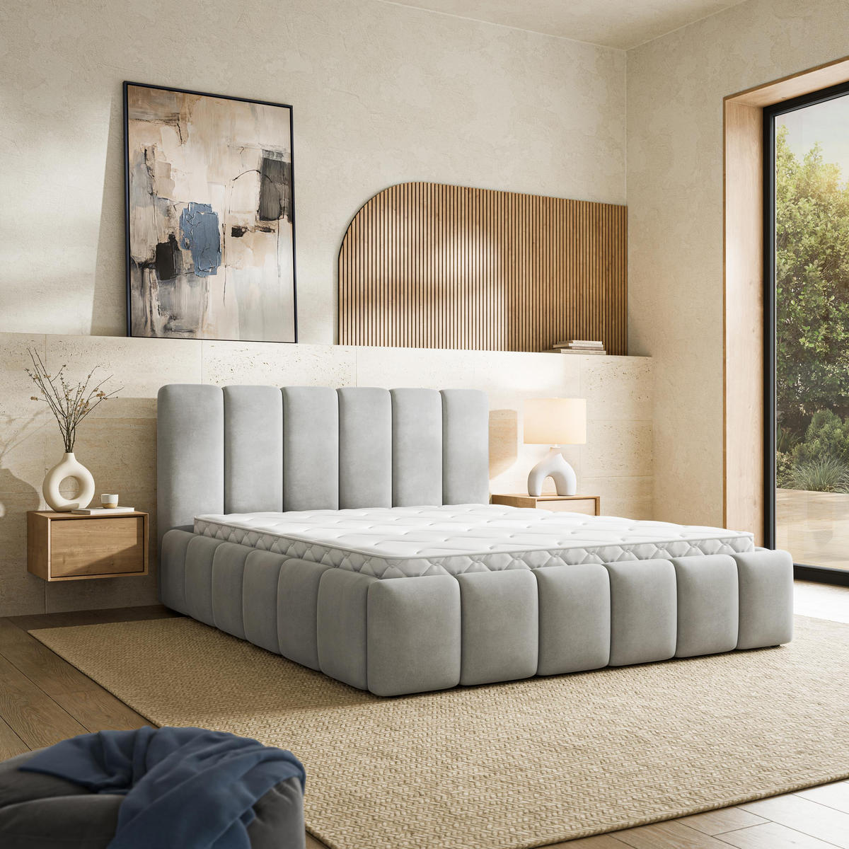 ČALOUNĚNÁ Postel RANIS 160x200 cm Světle šedá - světle šedá, kompozitní dřevo/textil (160/200cm) - MASSENO