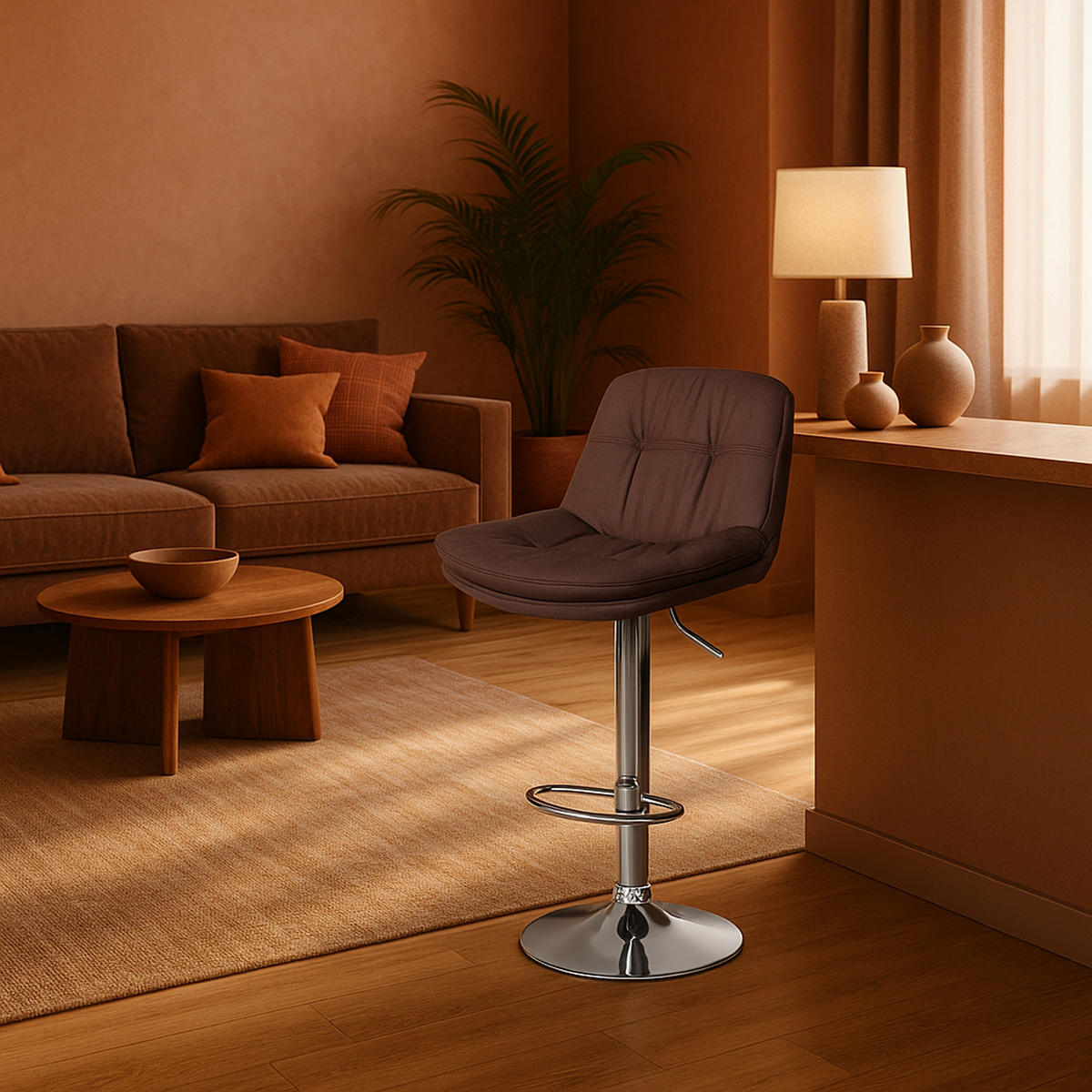 BARHOCKER Laura Stoff chrom braun - Chromfarben/Braun, Textil/Metall (46/113/54cm) - TPFLiving