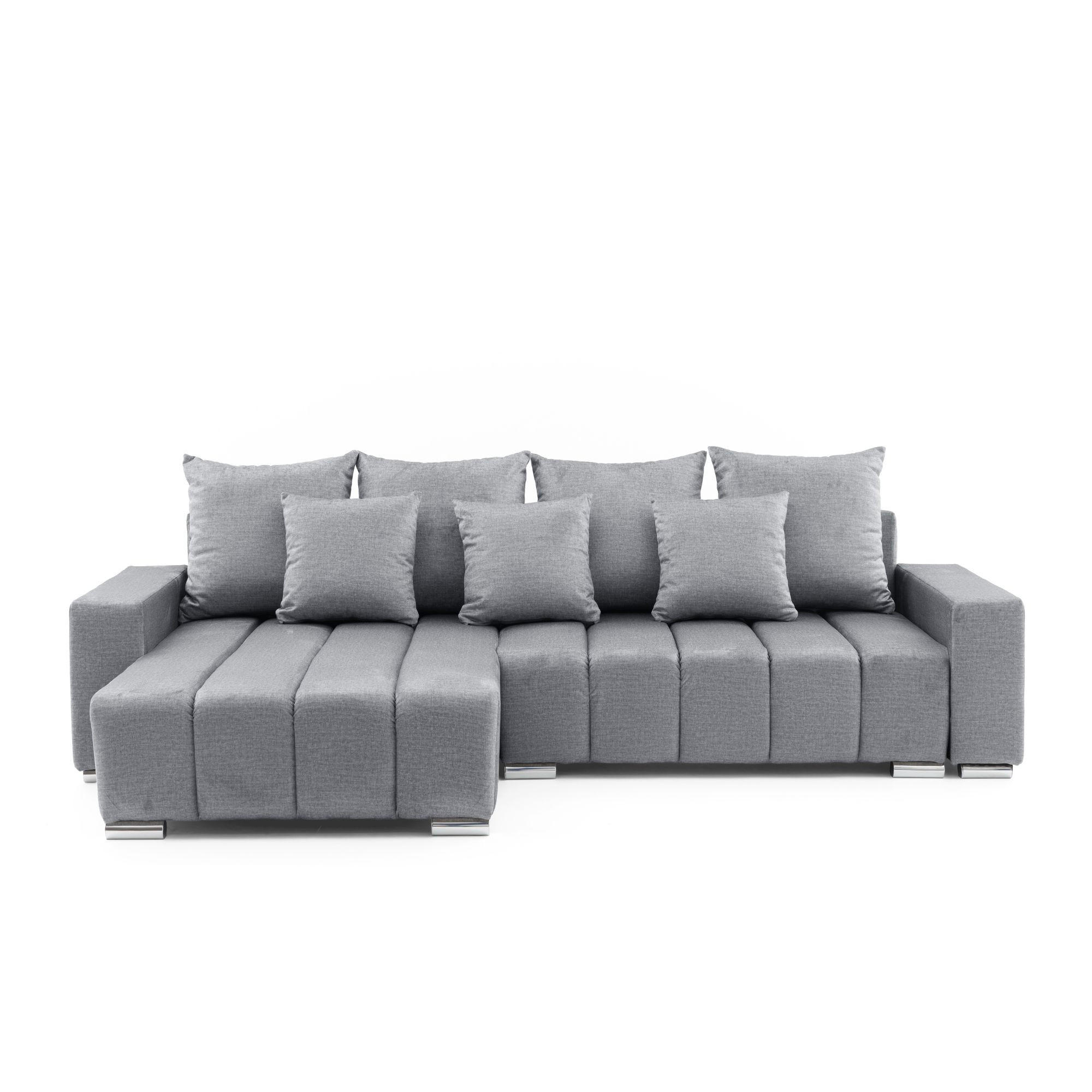 ECKSOFA Piano L Links mit Schlaffunktion 137x234 Velours Grau - Silberfarben/Grau, Holz/Textil (278/178cm) - Muffo