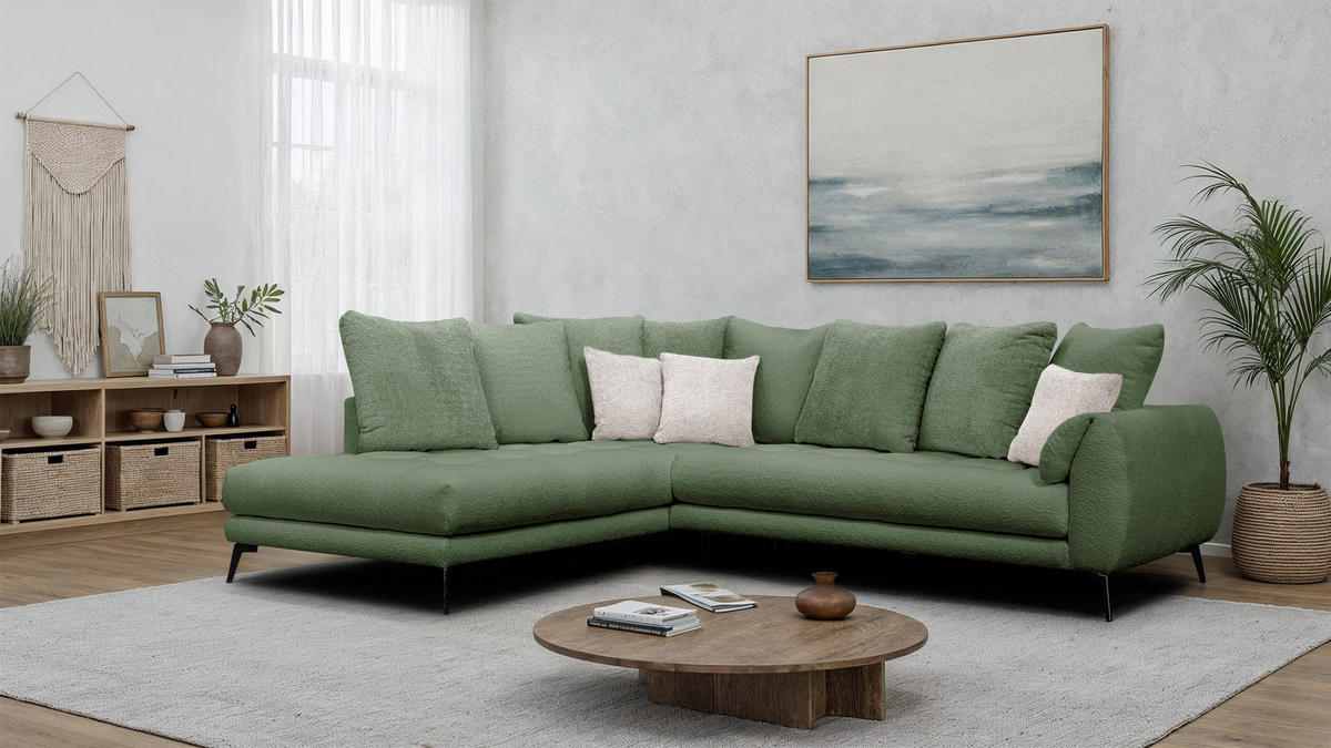 ECKSOFA CALME 5-Sitzer, olive - Olivgrün, Holz/Textil (294/229cm) - Courtois Laville