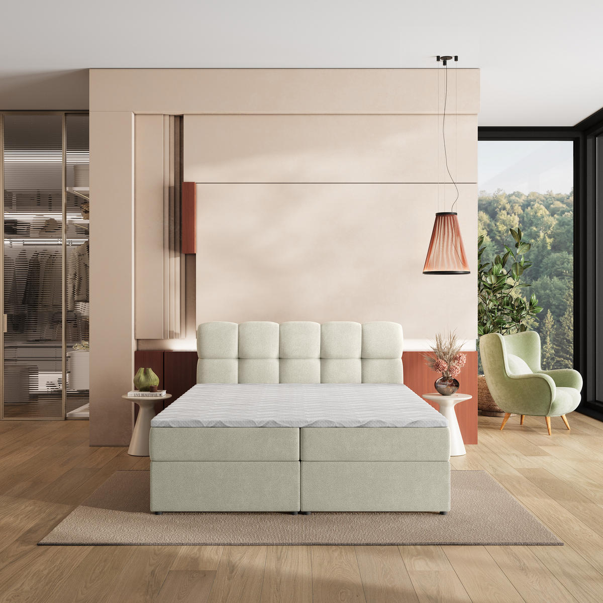 POSTEL Boxspring MERU 180x200 cm Krémová - krémová, kompozitní dřevo/textil (180/200cm) - MASSENO