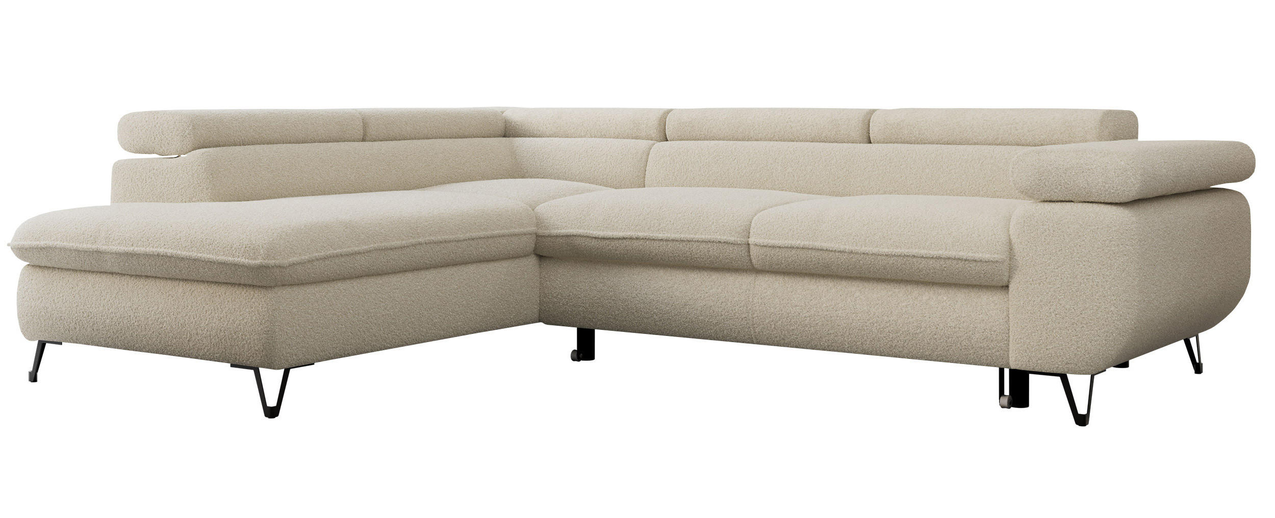 ECKSOFA PEDRO L Beige Boucle - Links Seite - Beige/Schwarz, Textil/Metall (208/273cm) - MKS