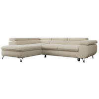 ECKSOFA PEDRO L Beige Boucle - Links Seite - Beige/Schwarz, Textil/Metall (208/273cm) - MKS
