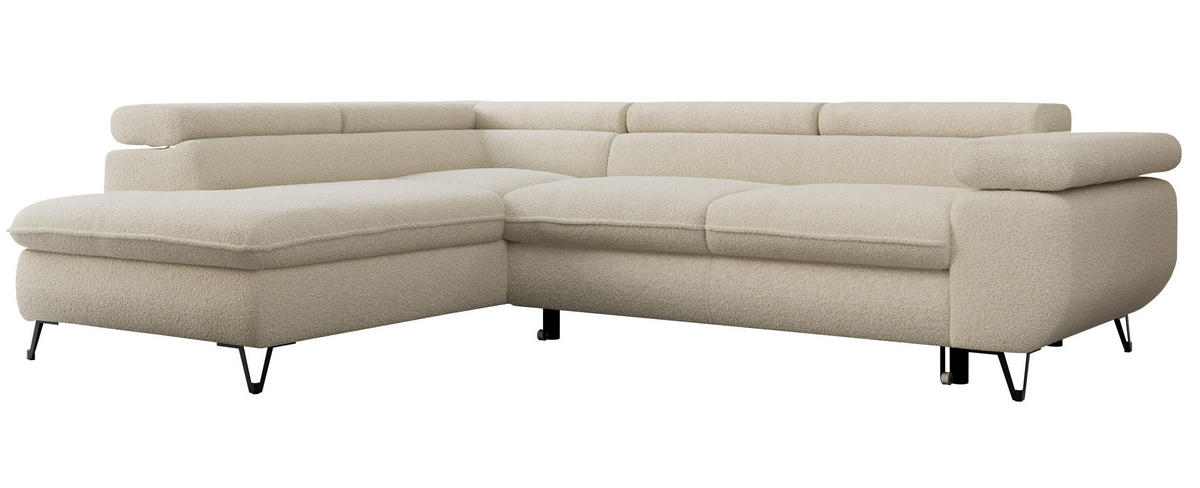 ECKSOFA PEDRO L Beige Boucle - Links Seite - Beige/Schwarz, Textil/Metall (208/273cm) - MKS