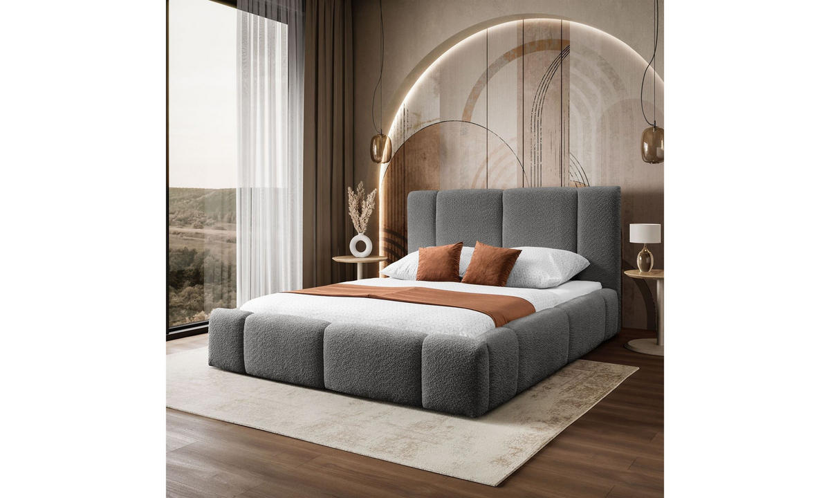 POLSTERBETT ELENA 160x200 cm Dunkelgrau (Anthology 18), 34 Holzlatten, Kopfteil 108 cm - Grau, Textil (160/200cm) - Lookway