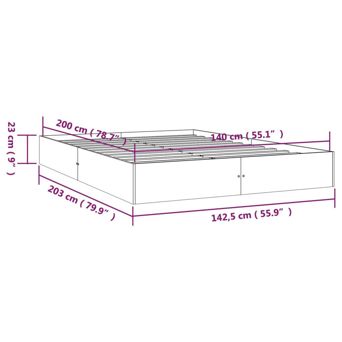 MASSIVHOLZBETT Ohne Matratze 140/200 Cm - Braun, Naturmaterialen (140/200cm) - vidaXL