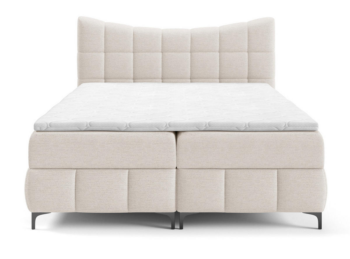 BOXSPRINGBETT 200x200 Almera, Chenille, Bettkasten, Matratze, Creme - Creme, Holz/Textil (200/200cm) - Emporius