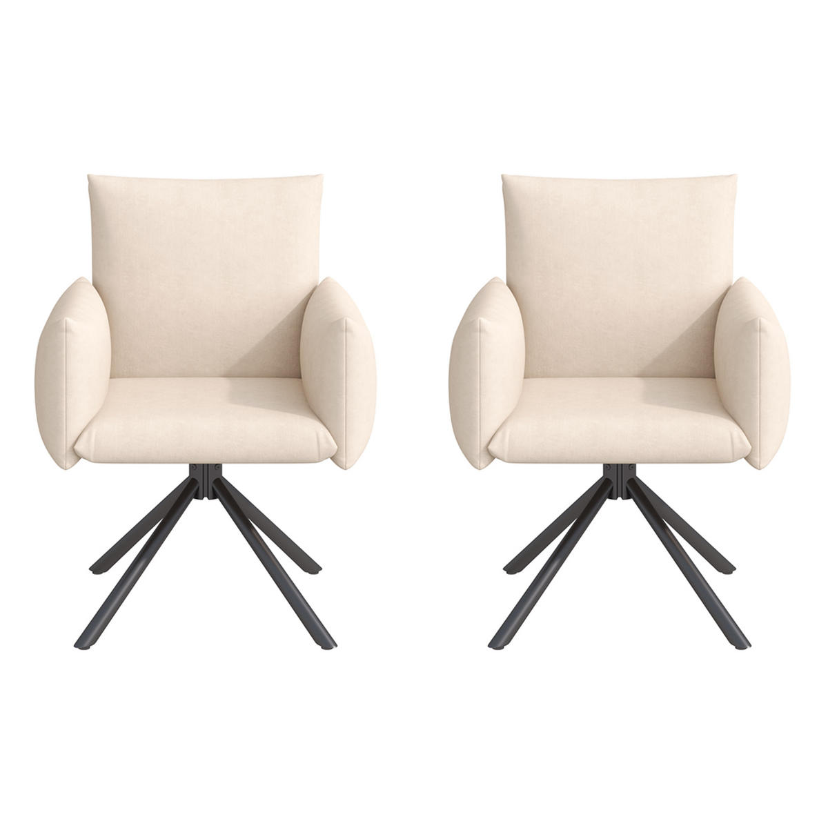 ESSZIMMERSTUHL 2er Set Drehstuhl Samt Beige Lordosenstütze - Beige, Textil (60/86/64cm) - FLIEKS