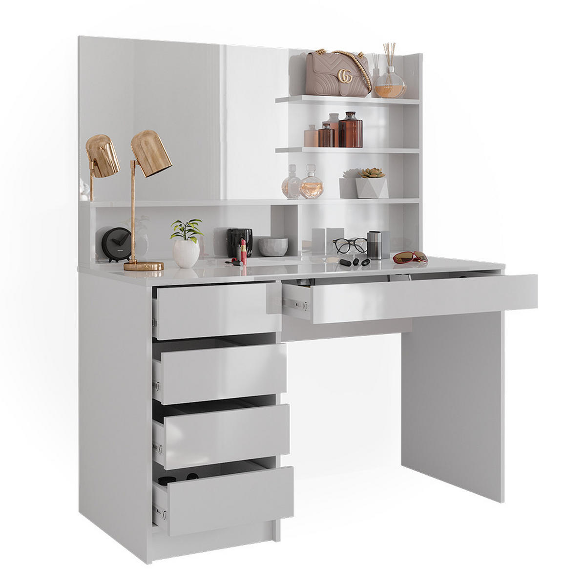 SCHMINKTISCH Sherry Weiß 145 cm mit Spiegel - Weiß, Holzwerkstoff (55/75/145cm) - Vicco