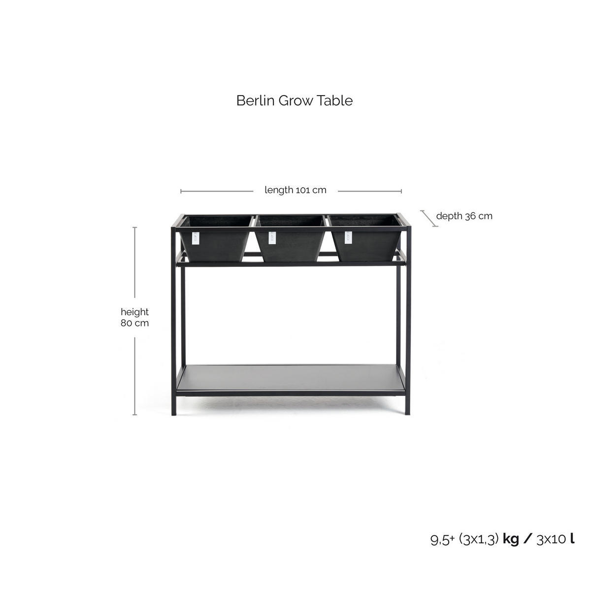 ANZUCHTTISCH Berlin 101/80 cm Dunkelgrau - Schwarz, Kunststoff (1/1cm) - Ecopots