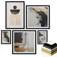 WANDBILDER 5er-Set - 50x50 cm & 20x30 cm & 40x60 cm Schwarzer Rahmen - Abstrakte Geometrie-Komposition - Schwarz, Kunststoff (40/60cm) - ArtPrintCave