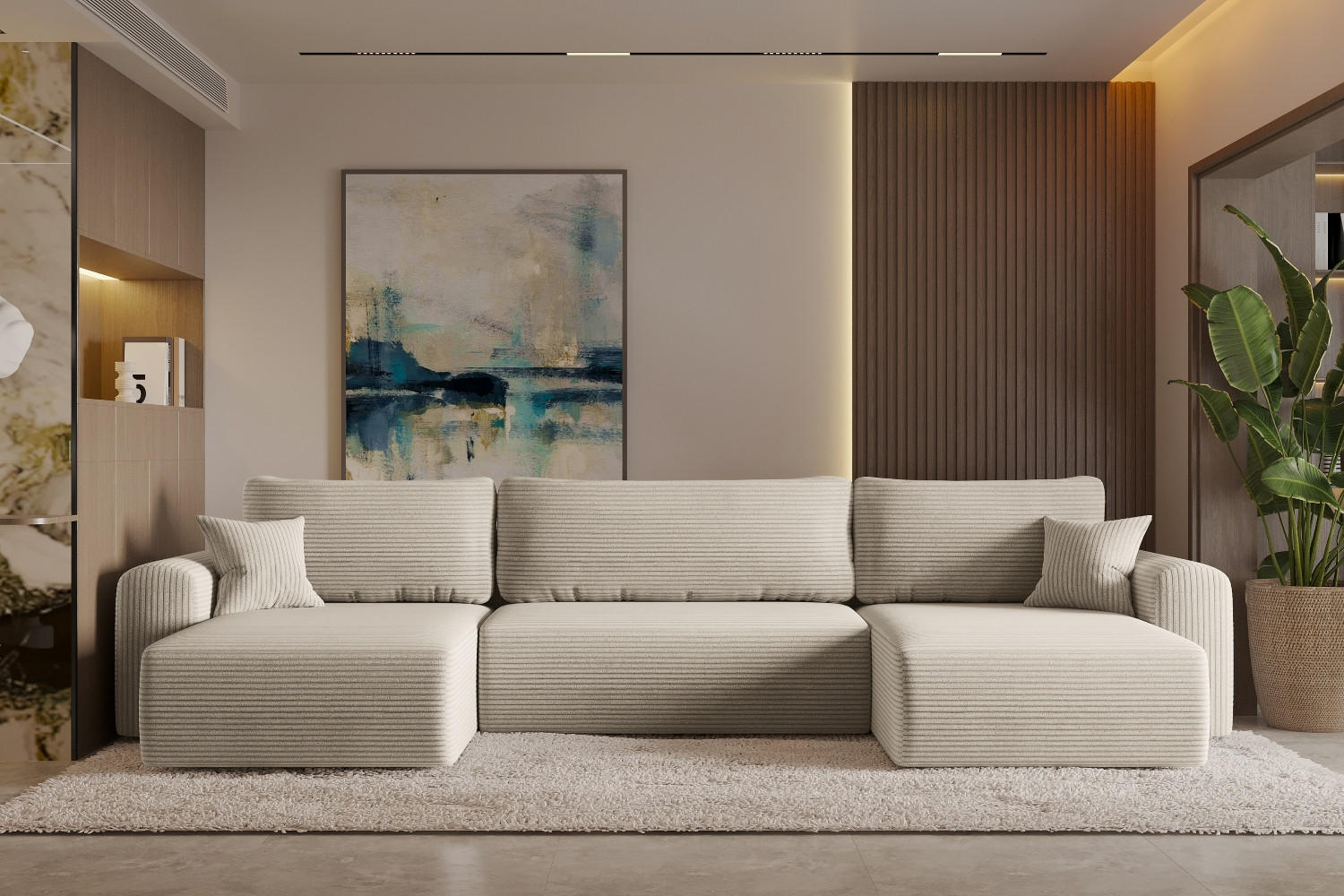 ECKSOFA Mit Schlaffunktion Und Bettkasten U-form CAPRI Poso Beige - Beige, Holz/Textil (145/362cm) - Kaiser Möbel