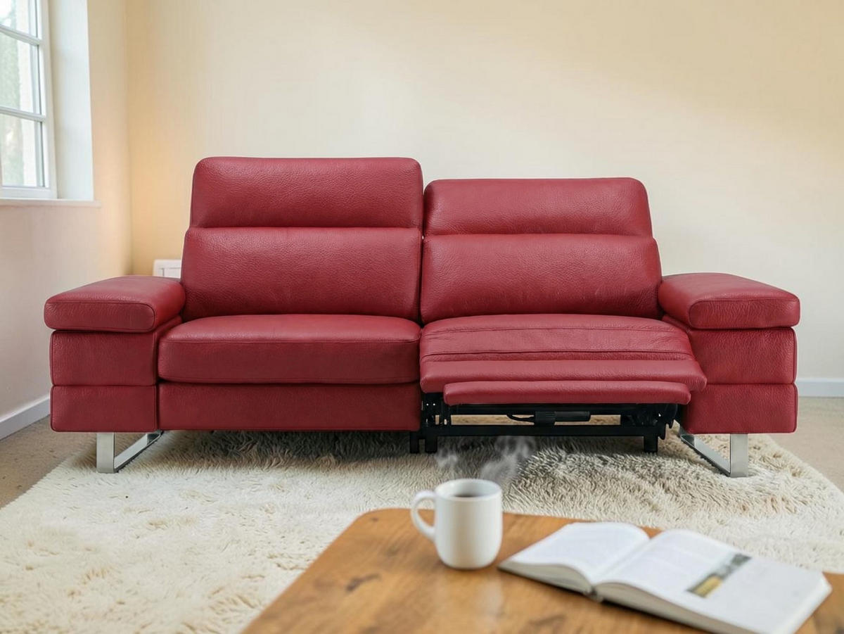 3-SITZER Sofa Virage Echtleder mit 1 x Relaxfunktion Rot - Rot, Leder/Metall (212/75/109cm)