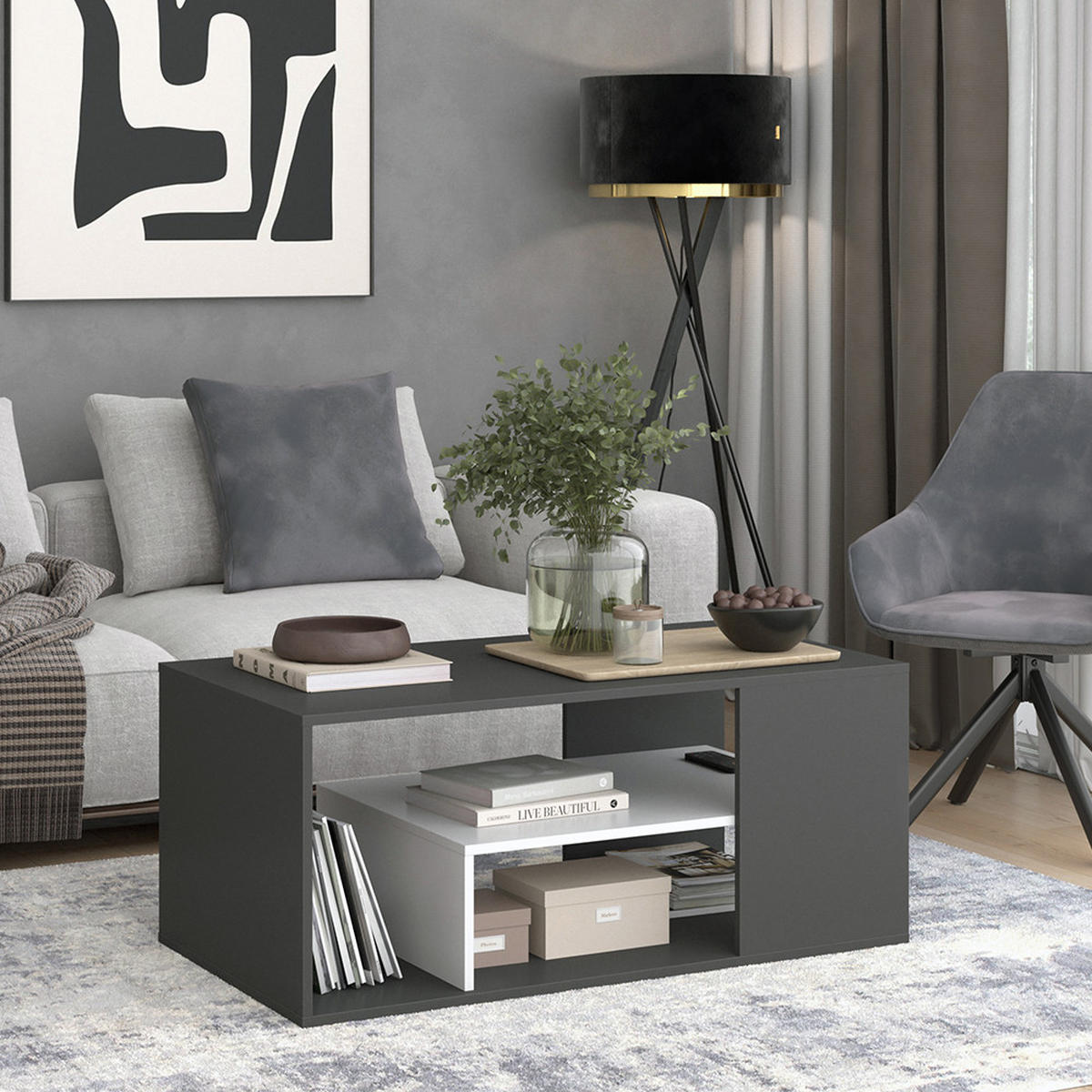 COUCHTISCH Edgar Anthrazit/Weiß 110 x 59 cm - Anthrazit/Weiß, Holzwerkstoff (59/110/47cm) - Vicco