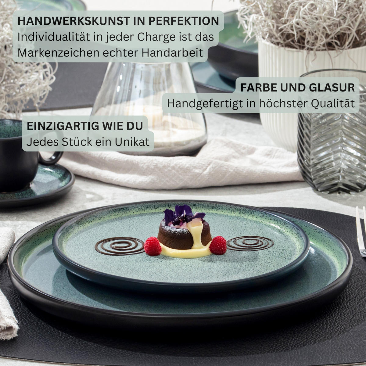 SPEISETELLER SET MALMÖ - 6 teilig aus Steingut - Grün, Stein (27cm) - Sänger