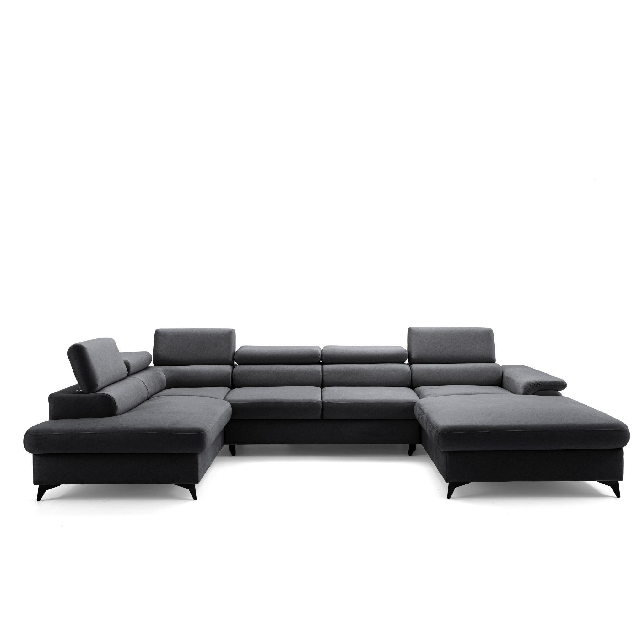 ECKSOFA U-Form PLAZA U Links mit Schlaffunktion 125x256 Velours Anthrazit - Anthrazit/Schwarz, Holz/Kunststoff (210/95/350cm) - Muffo