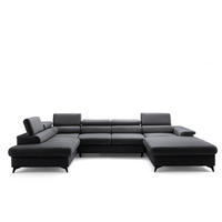 ECKSOFA U-Form PLAZA U Links mit Schlaffunktion 125x256 Velours Anthrazit - Anthrazit/Schwarz, Holz/Kunststoff (210/95/350cm) - Muffo