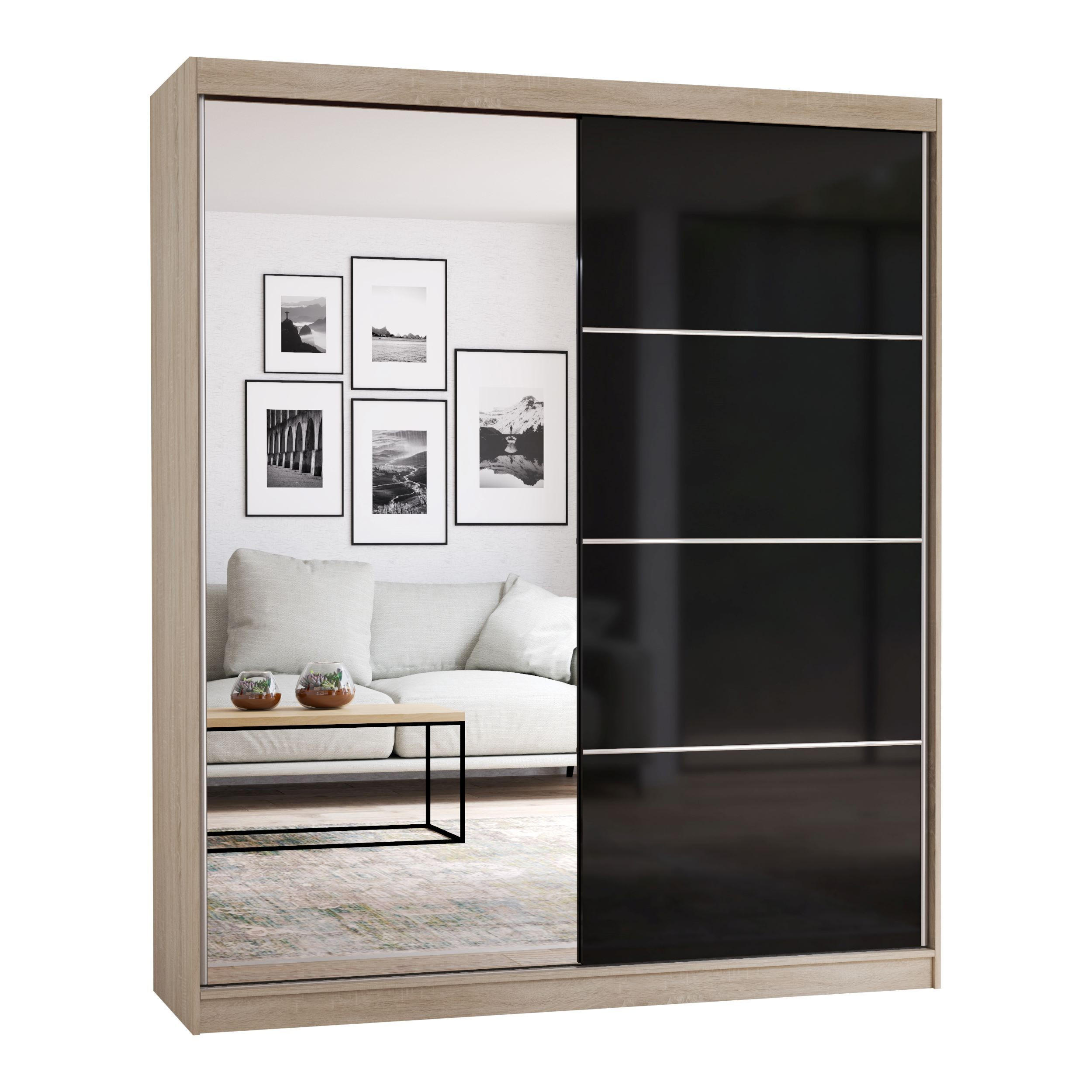 SCHIEBETÜRENSCHRANK - BEN 31 183 CM (Sonoma + Schwarz) - Schwarz/Sonoma Eiche, Holzwerkstoff/Metall (183/218/61cm) - Möblo