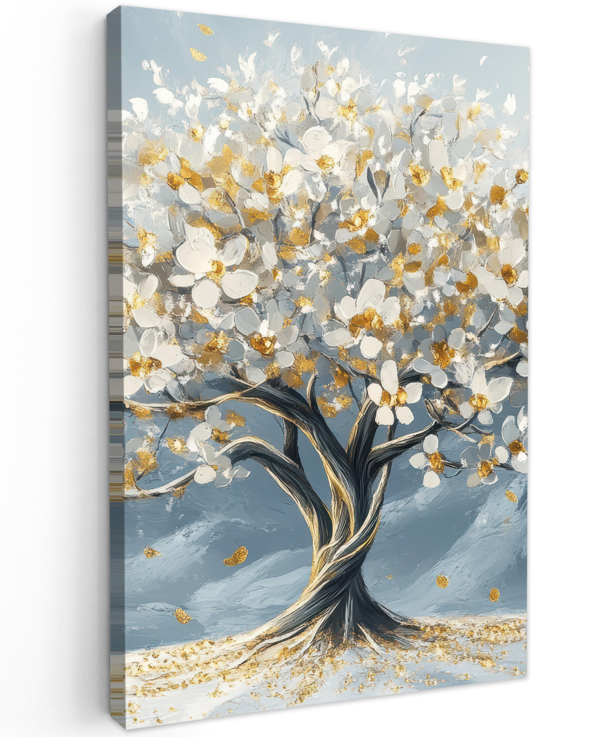 LEINWANDBILD Baum - Winter - Baum des Lebens - Modern - Gold 90x140 cm - Goldfarben, Textil (90/140cm) - MuchoWow
