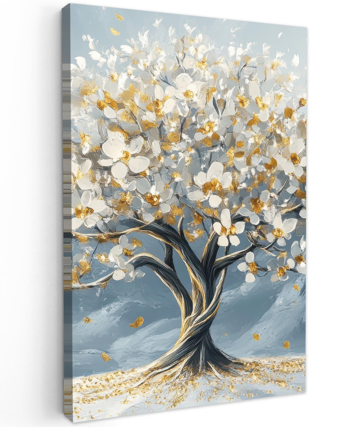 LEINWANDBILD Baum - Winter - Baum des Lebens - Modern - Gold 90x140 cm - Goldfarben, Textil (90/140cm) - MuchoWow