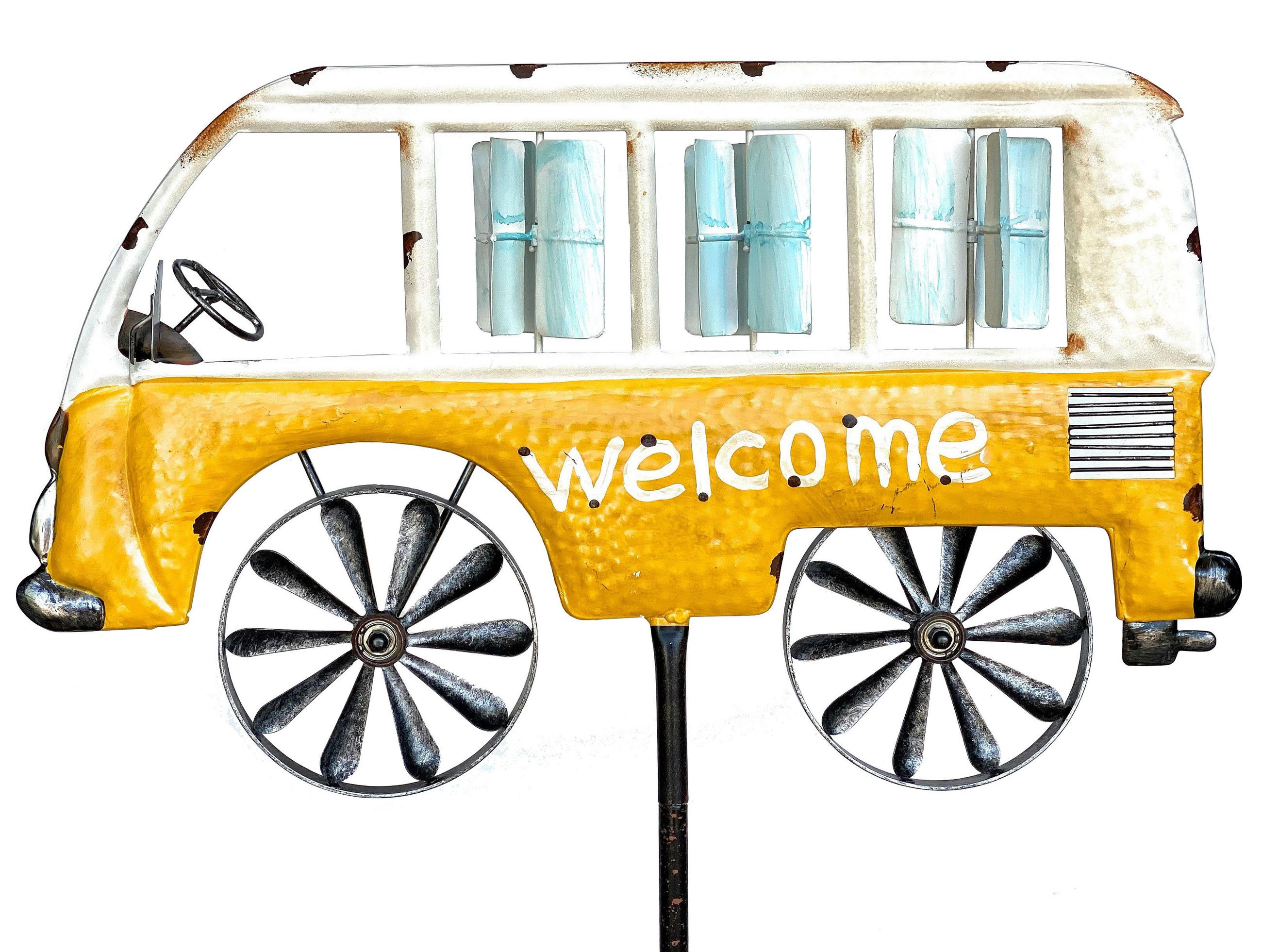 GARTENSTECKER Metall Bus Auto XL 160 cm Gelb Weiß - Gelb, Metall (55/160/7cm) - DanDiBo