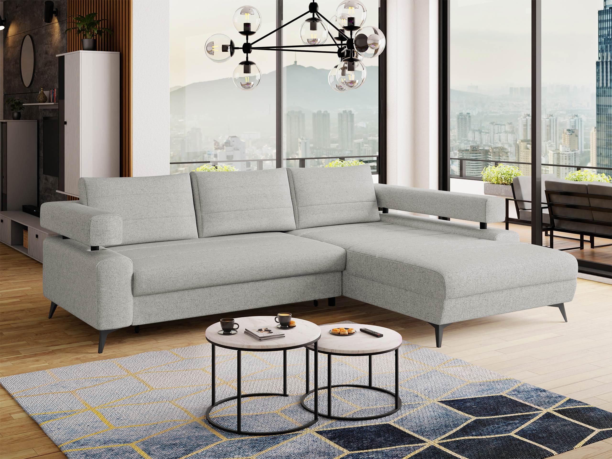 ECKSOFA Rosa, Seite: Rechts 2R-OT - Hellgrau/Schwarz, Holz/Textil (265/184cm) - MIRJAN24