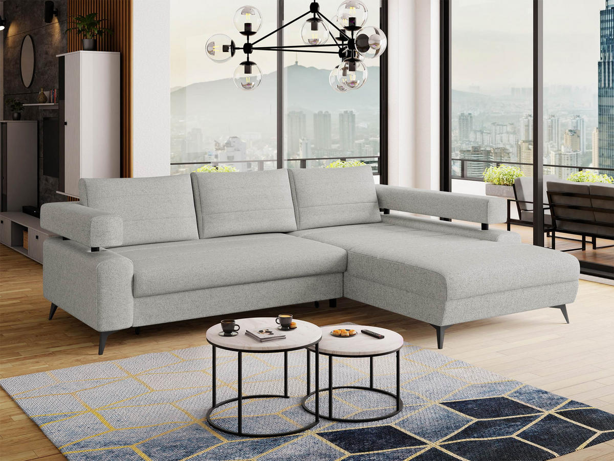 ECKSOFA Rosa, Seite: Rechts 2R-OT - Hellgrau/Schwarz, Holz/Textil (265/184cm) - MIRJAN24