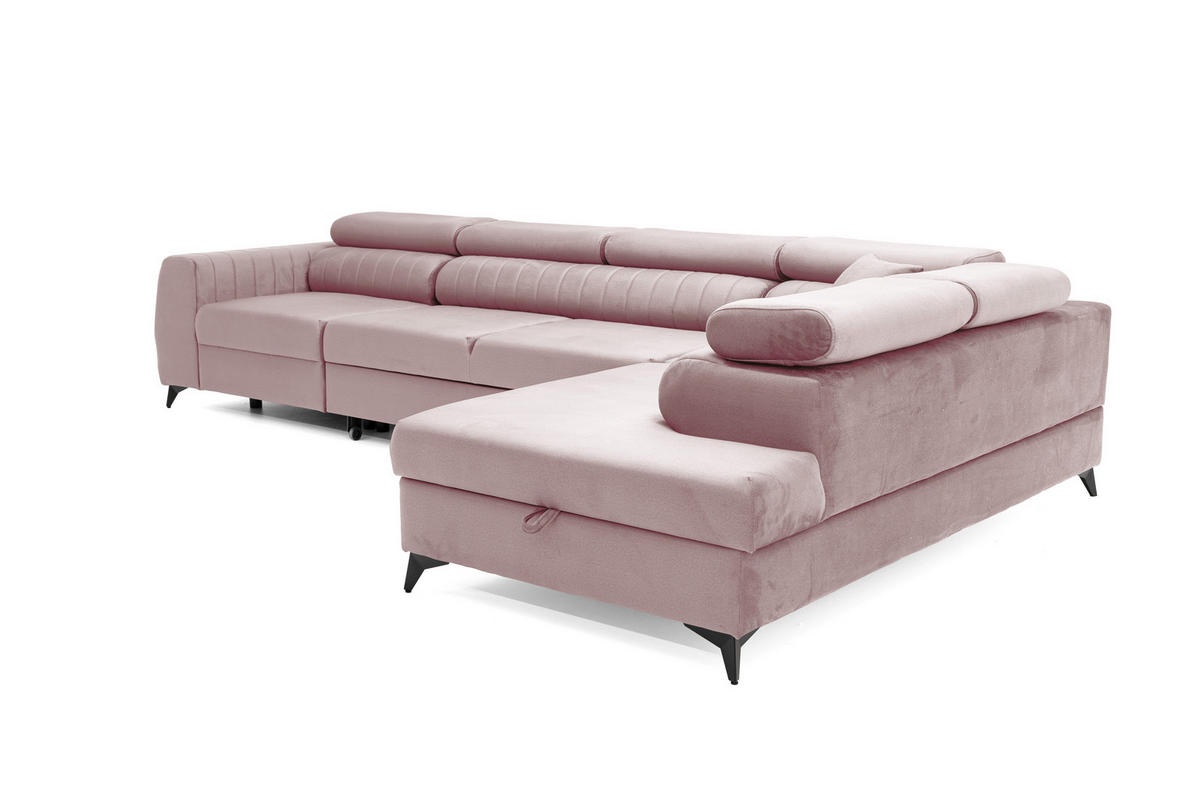 ECKSOFA PIERO MAXI Rechts mit Schlaffunktion 195x125 Velours Rosa - Pink/Schwarz, Holz/Textil (203/350cm) - Muffo