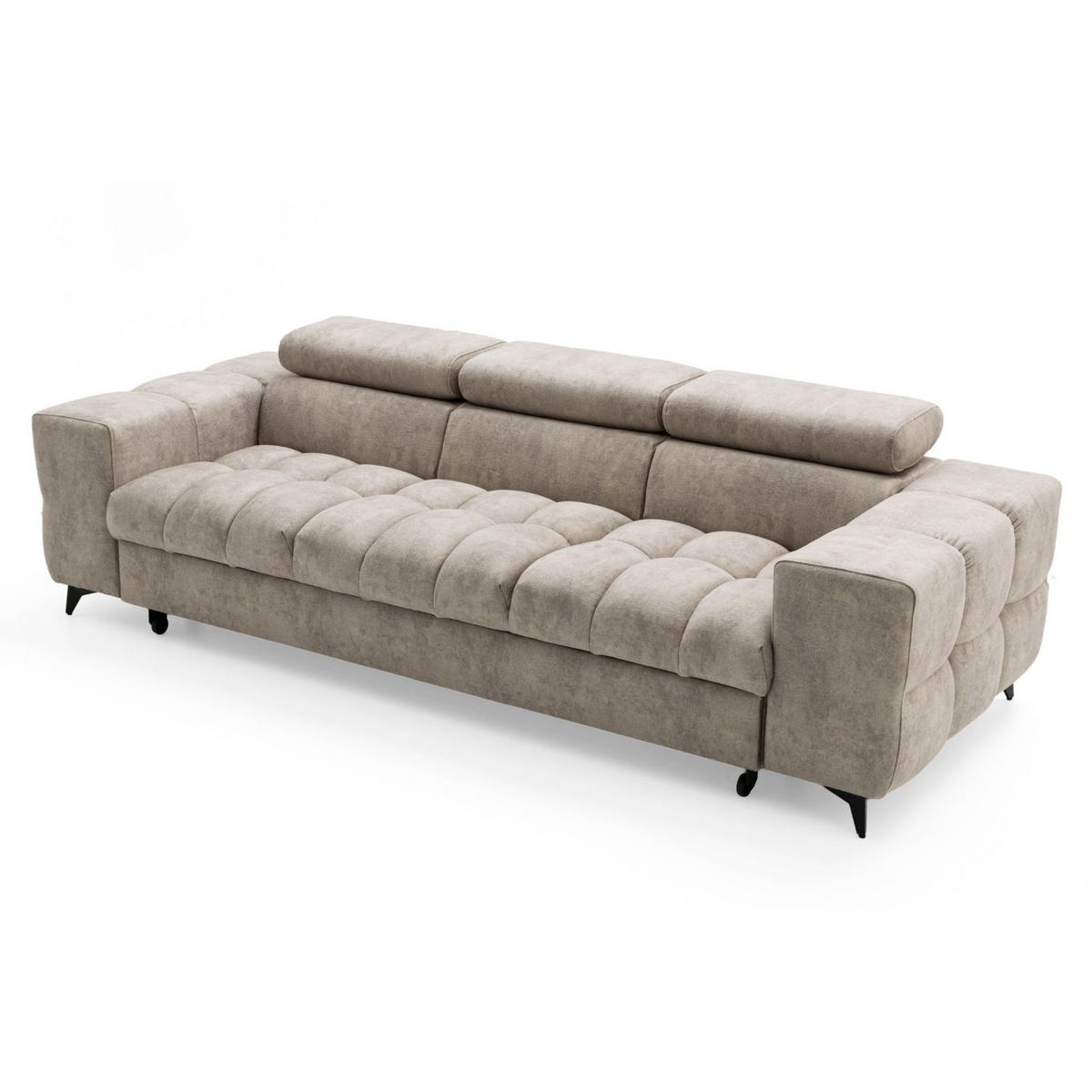 3-SITZER Sofa PUDDING mit Schlaffunktion 127x190 Velours Beige - Beige/Schwarz, Holz/Textil (260/90/100cm) - Muffo