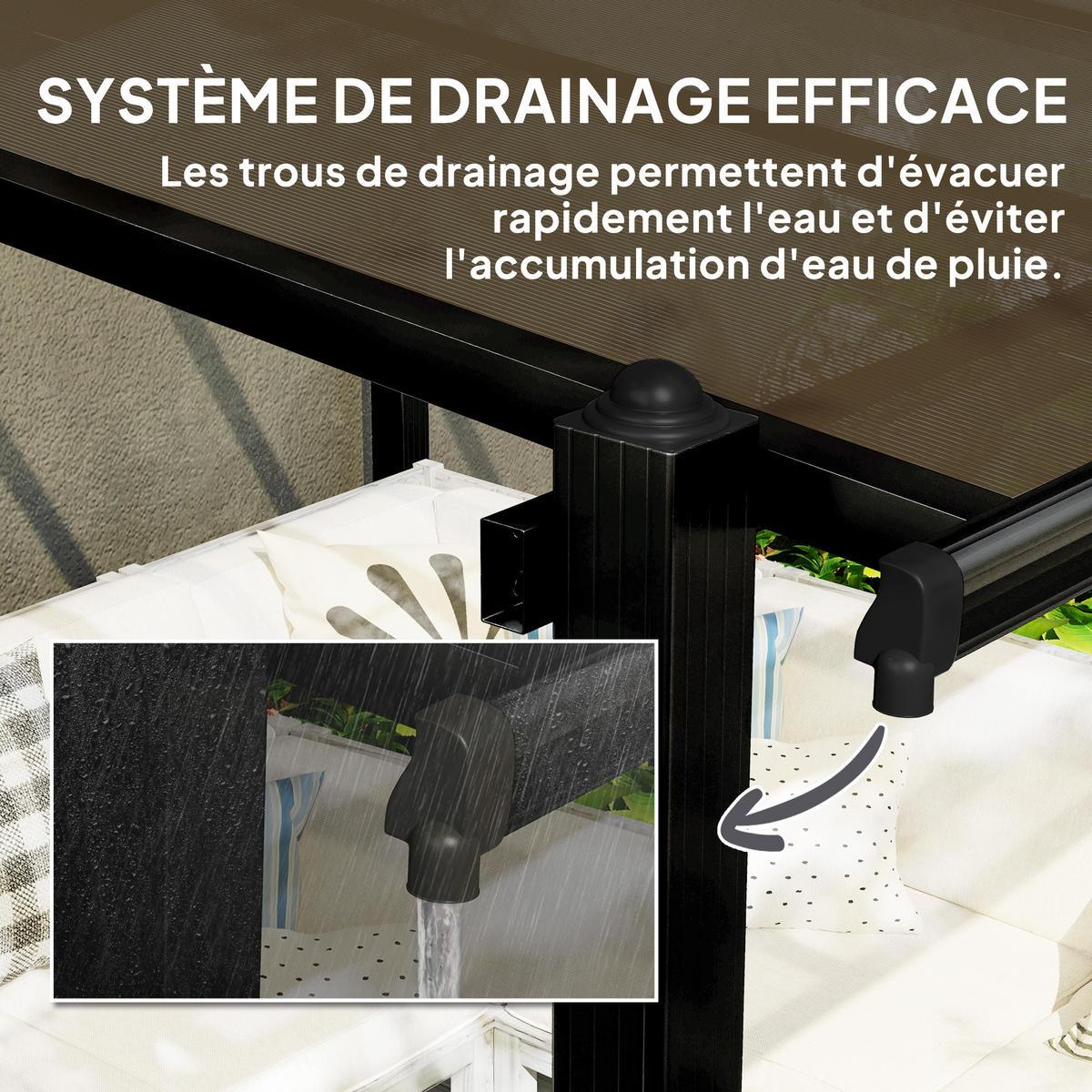 PERGOLA DE-12657 300/300 cm mit Polycarbonatdach und Drainage Grau - Dunkelgrau, Metall (295/230/292cm) - ComfortXL