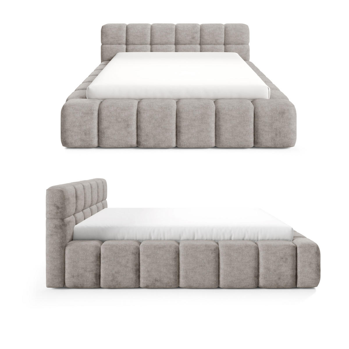 POLSTERBETT NUBO Premium 160x200 cm mit Bettkasten – PERFECT HARMONY 04 - Beige, Holz (160/200cm) - Dekori_Interiors