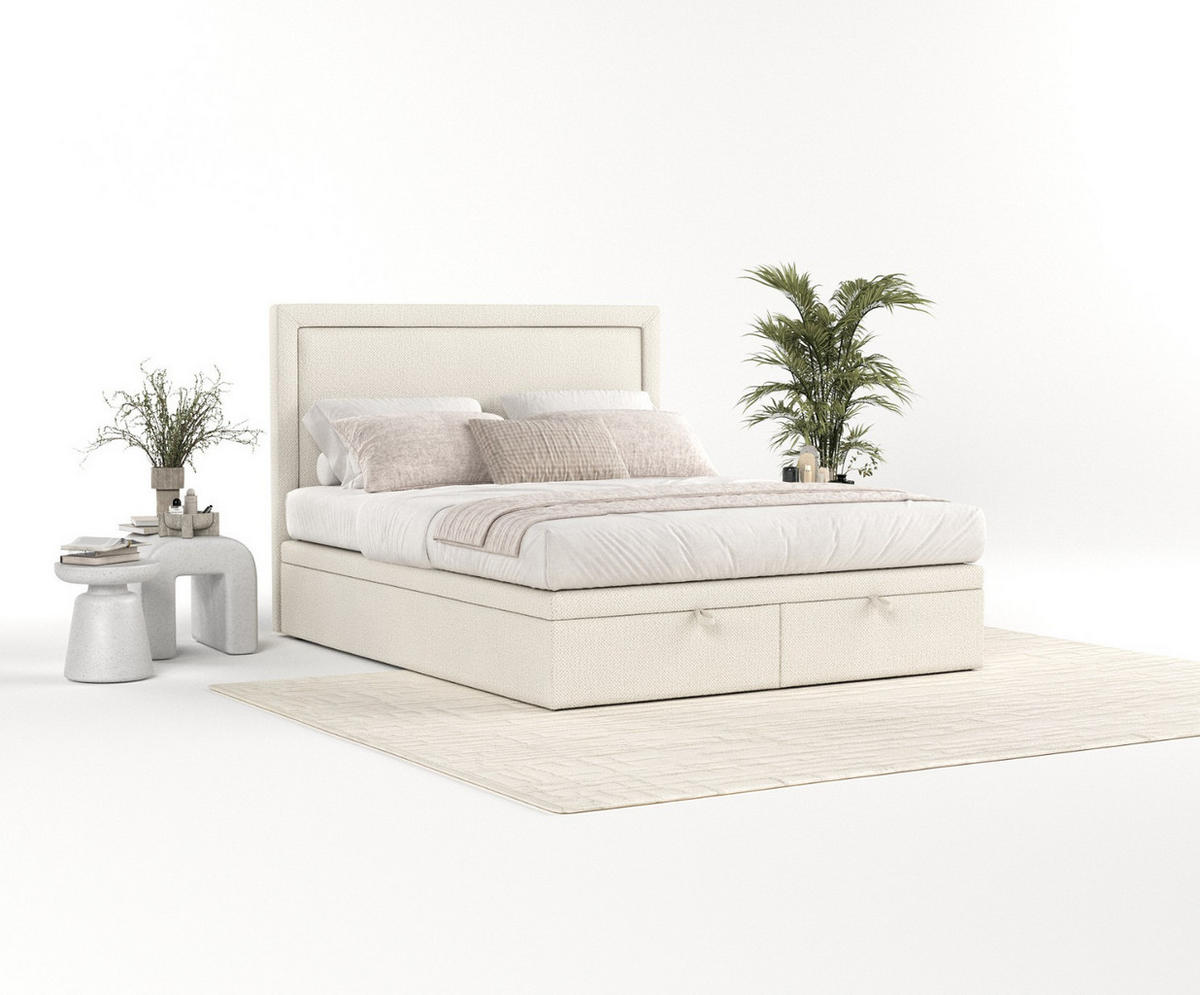 POLSTERBETT Salma mit Stauraum 160/200 cm Hellbeige im Alta Stoff - Sandfarben/Schwarz, Holz/Holzwerkstoff (160/200cm) - AltaBeds