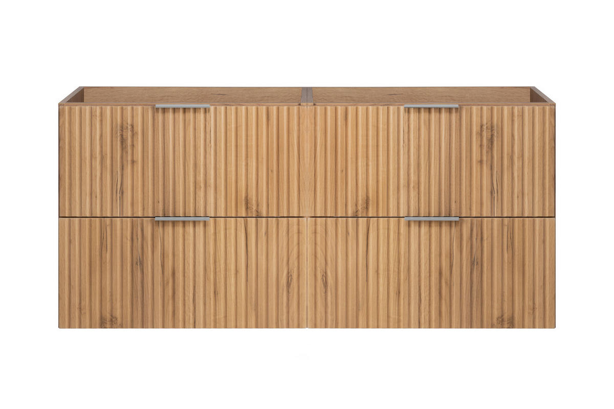 WASCHBECKUNTERSCHRANK, Eiche Craft, 120 (2 x 60) x 57 x 46 cm, silberner Griff, ohne Arbeitsplatte - Eichefarben/Silberfarben, Holzwerkstoff (120/57/46cm) - 3XE LIVING