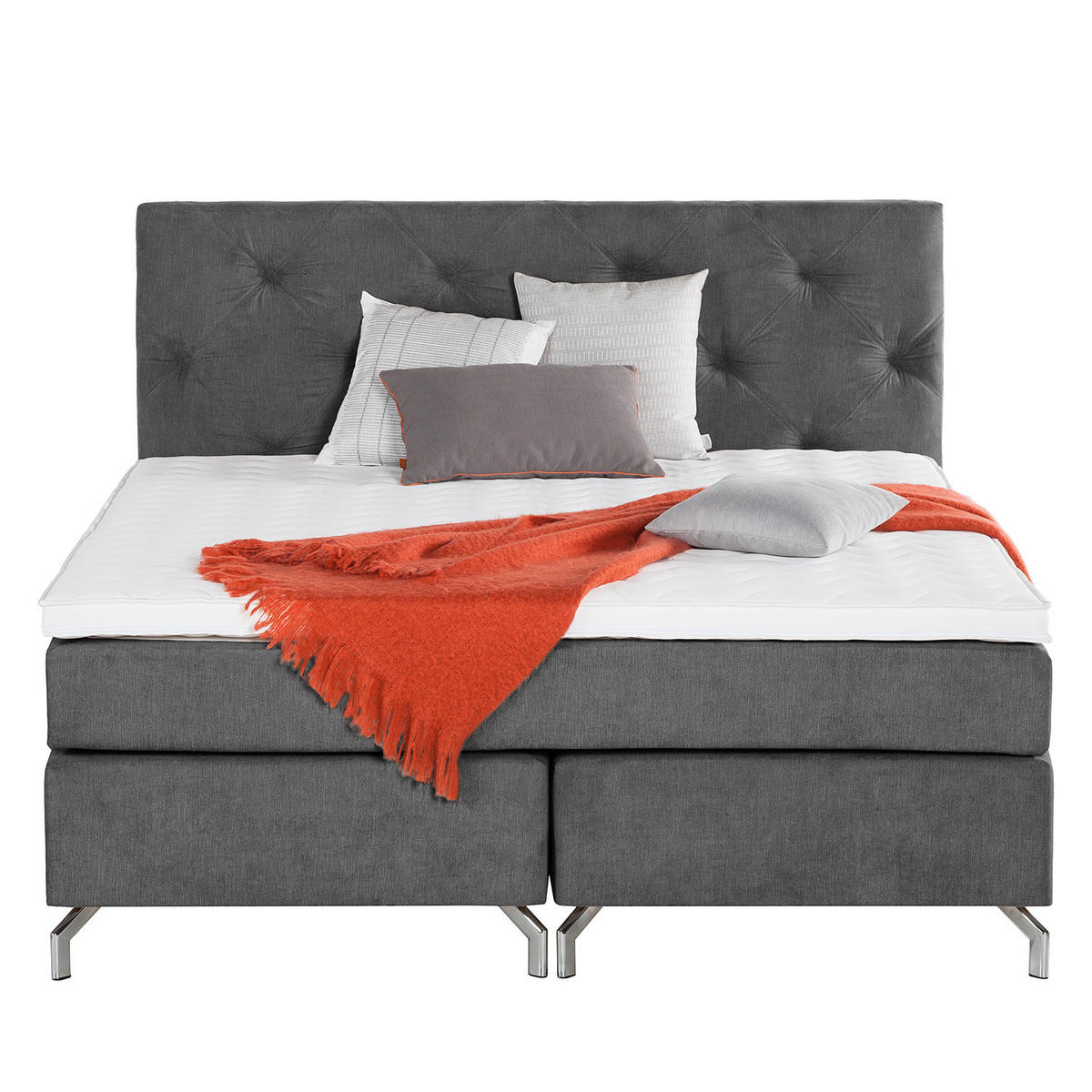 BOXSPRINGBETT - Velours - Anthrazit, Textil (140/200cm) - home24