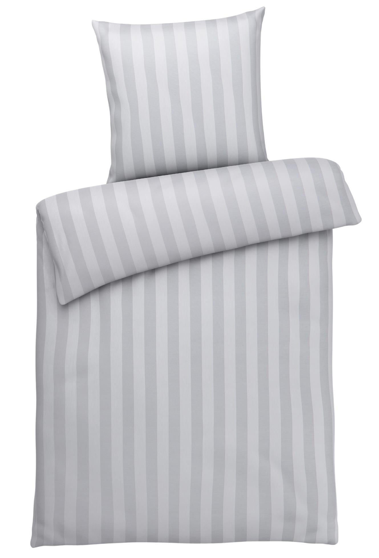 BETTWÄSCHE Damast 155x220 Grau gestreift - Baumwoll Bettbezug Made in Germany - Grau, Textil (155/220cm) - Carpe Sonno