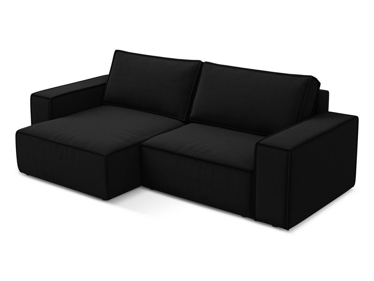 ECKSOFA mit Schlaffunktion Samt Stoff Schwarz - Schwarz, Kunststoff/Textil (148/257cm) - Makamii