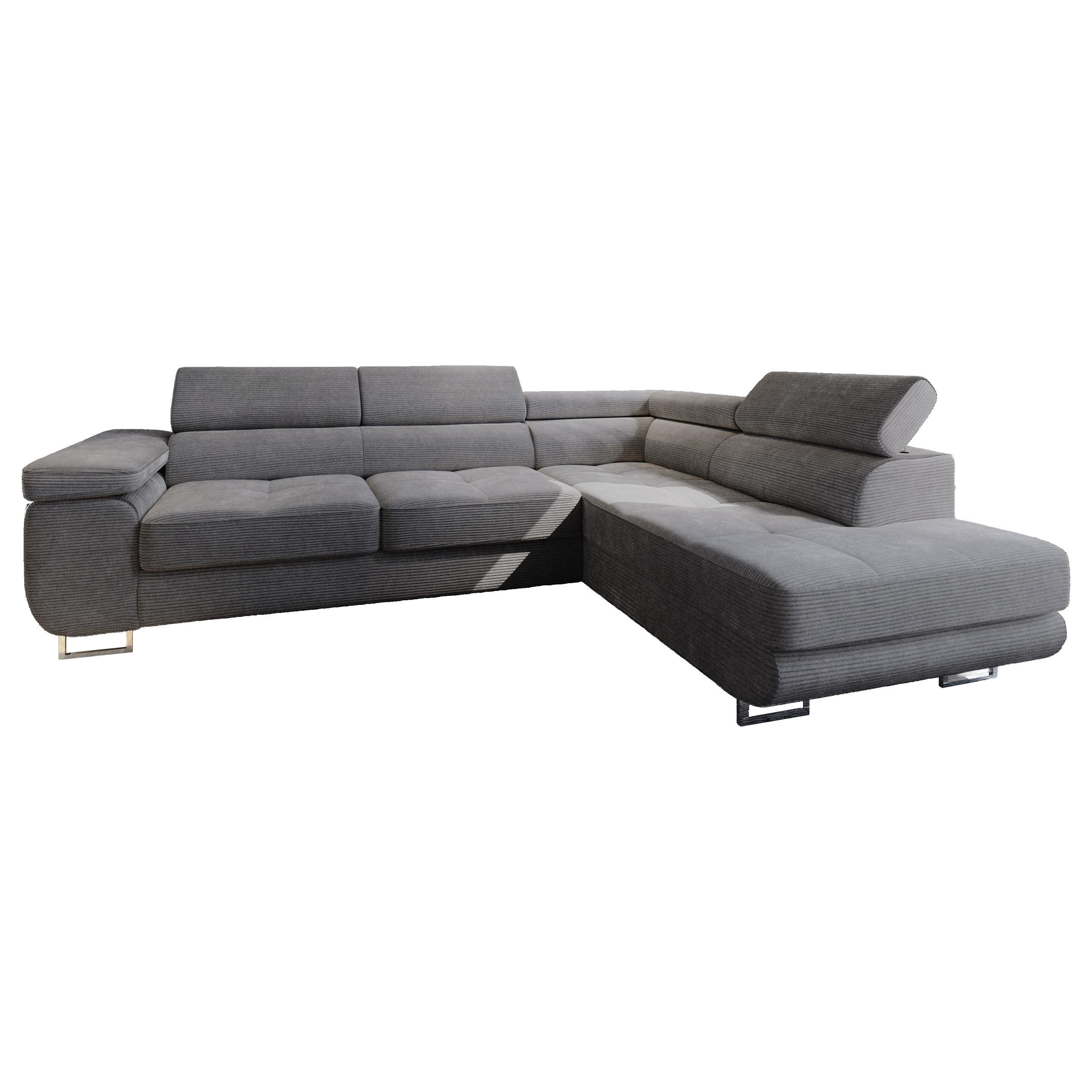 ECKSOFA APIRO R-S Graphitfarben Kordstoff mit Schlaffunktion - Silberfarben/Graphitfarben, Holz/Textil (276/202cm) - MASSENO