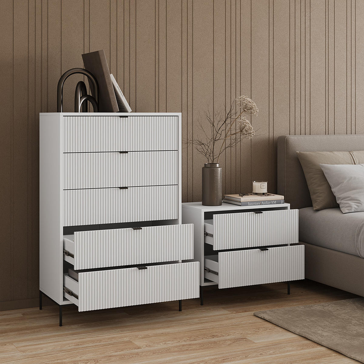 NACHTTISCHE Aterno Weiß 2er Set - Weiß, Holzwerkstoff (66/60/36cm) - Livinity®