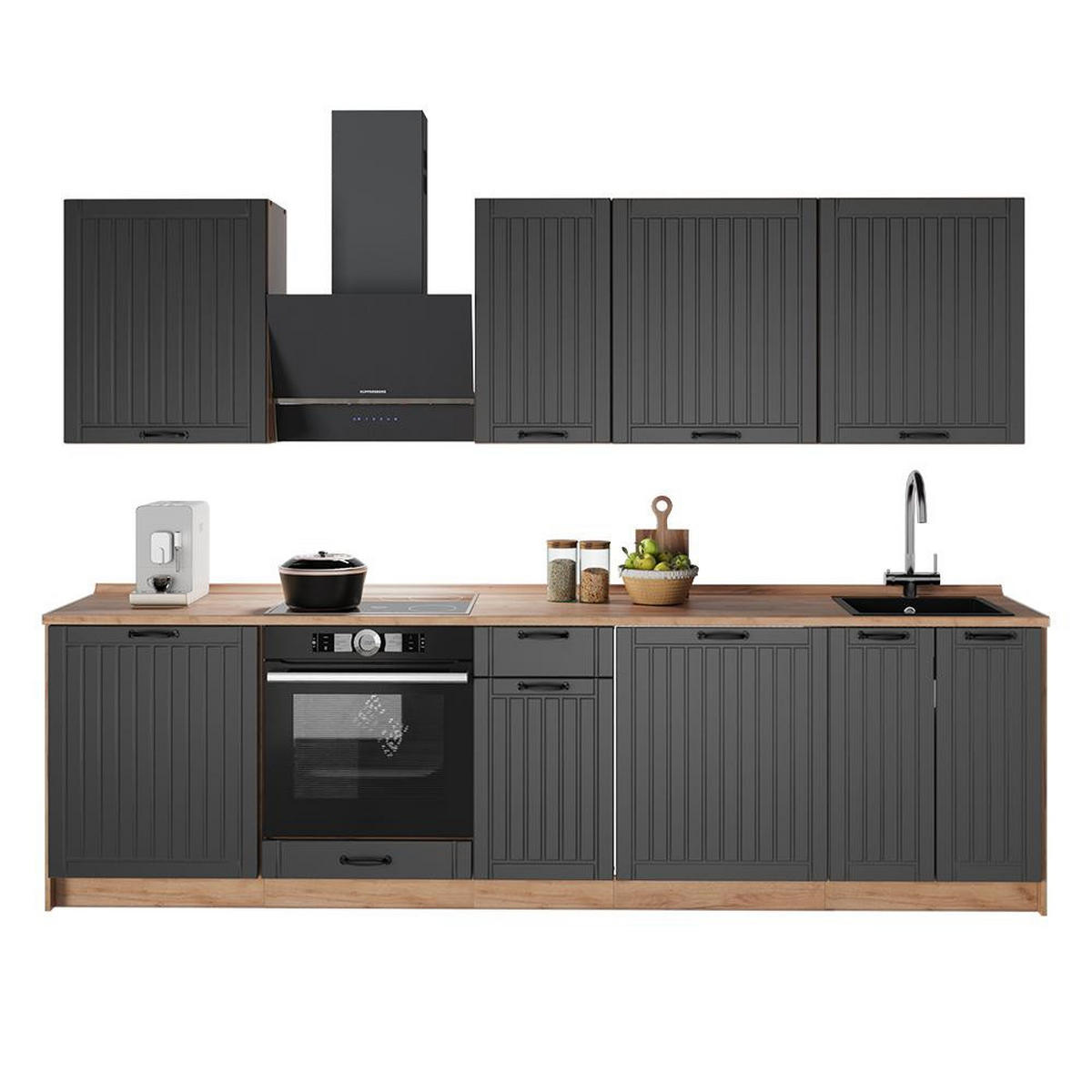 KÜCHENZEILE Fame-Line, Dunkelgrau/Goldkraft Eiche, 280 cm, AP Anthrazit - Honigeiche/Dunkelgrau, Holzwerkstoff (280/206.8/60cm) - Vicco