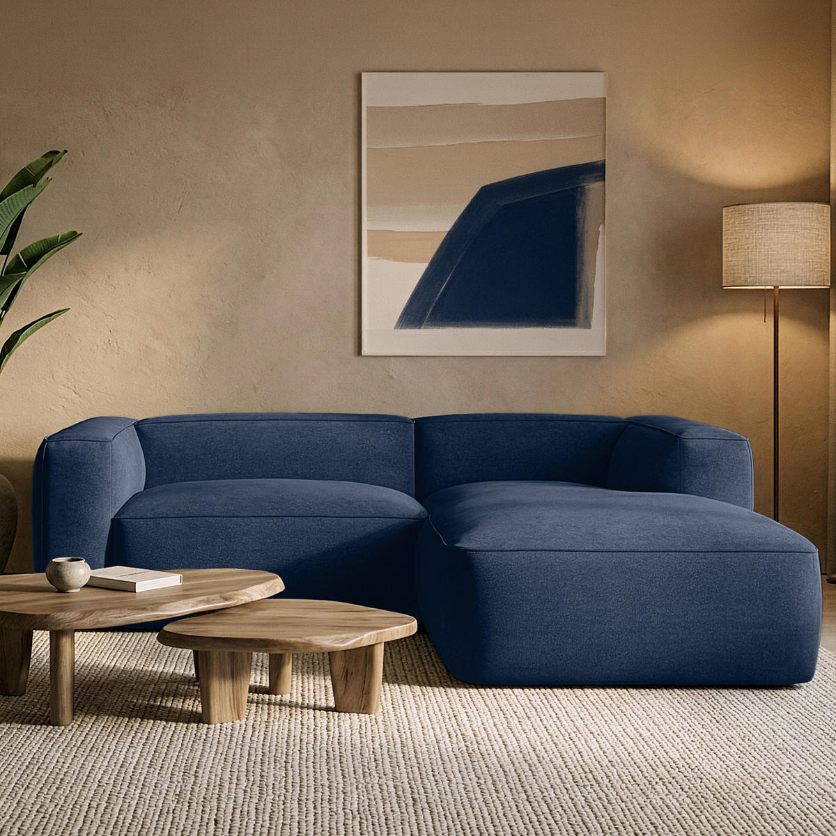 ECKSOFA RECHTS FUBBO, Dunkelblau - Dunkelblau, Holz/Holzwerkstoff (225/176cm) - KONSIMO®