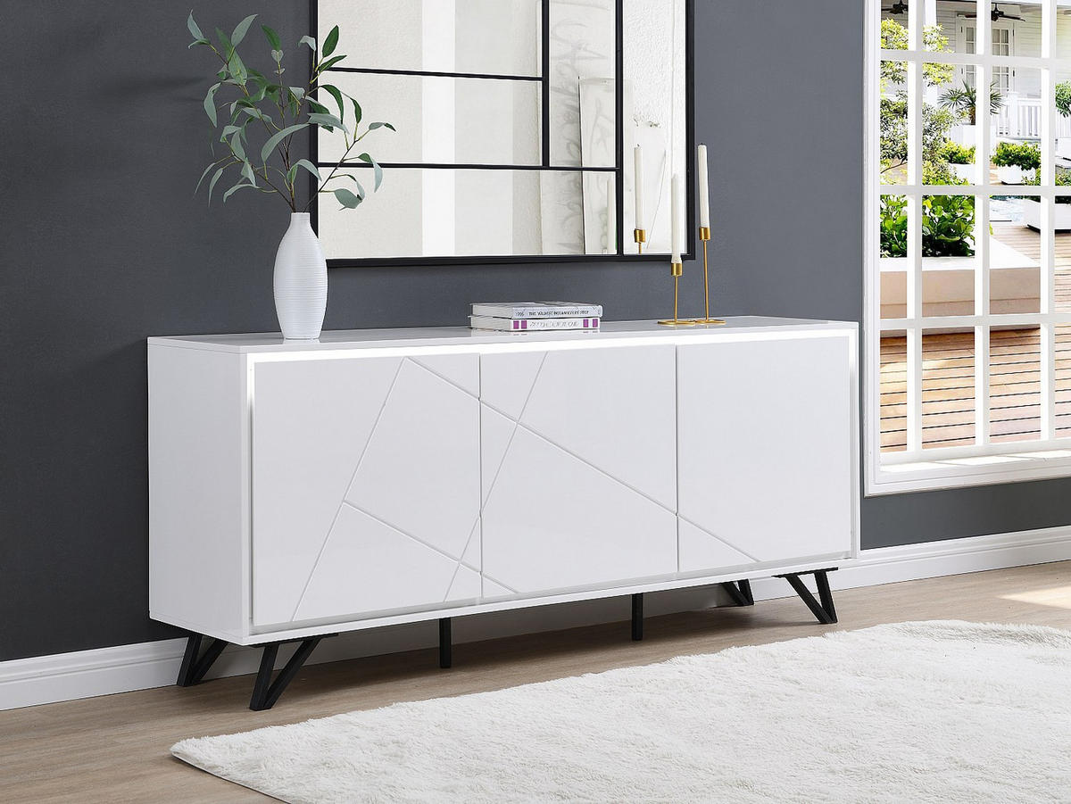 SIDEBOARD 3 Türen - Mit LED-Beleuchtung - MDF - Weiß lackiert - SALIANO - Weiß, Holz (180/77/40cm) - Vente-Unique