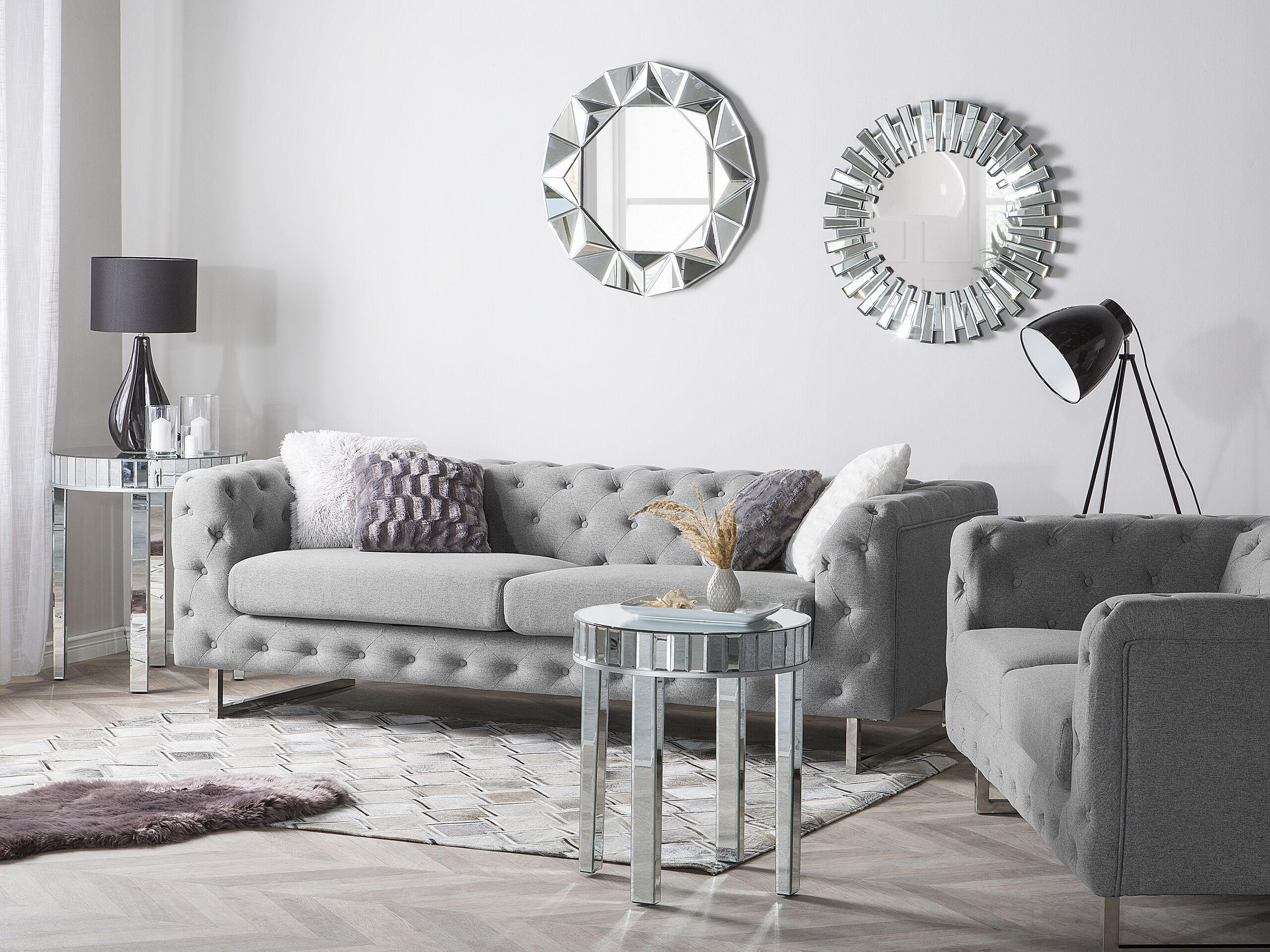 3-SITZER-SOFA Polsterbezug Hellgrau Vissland - Hellgrau, Textil (215/71/87cm) - Beliani