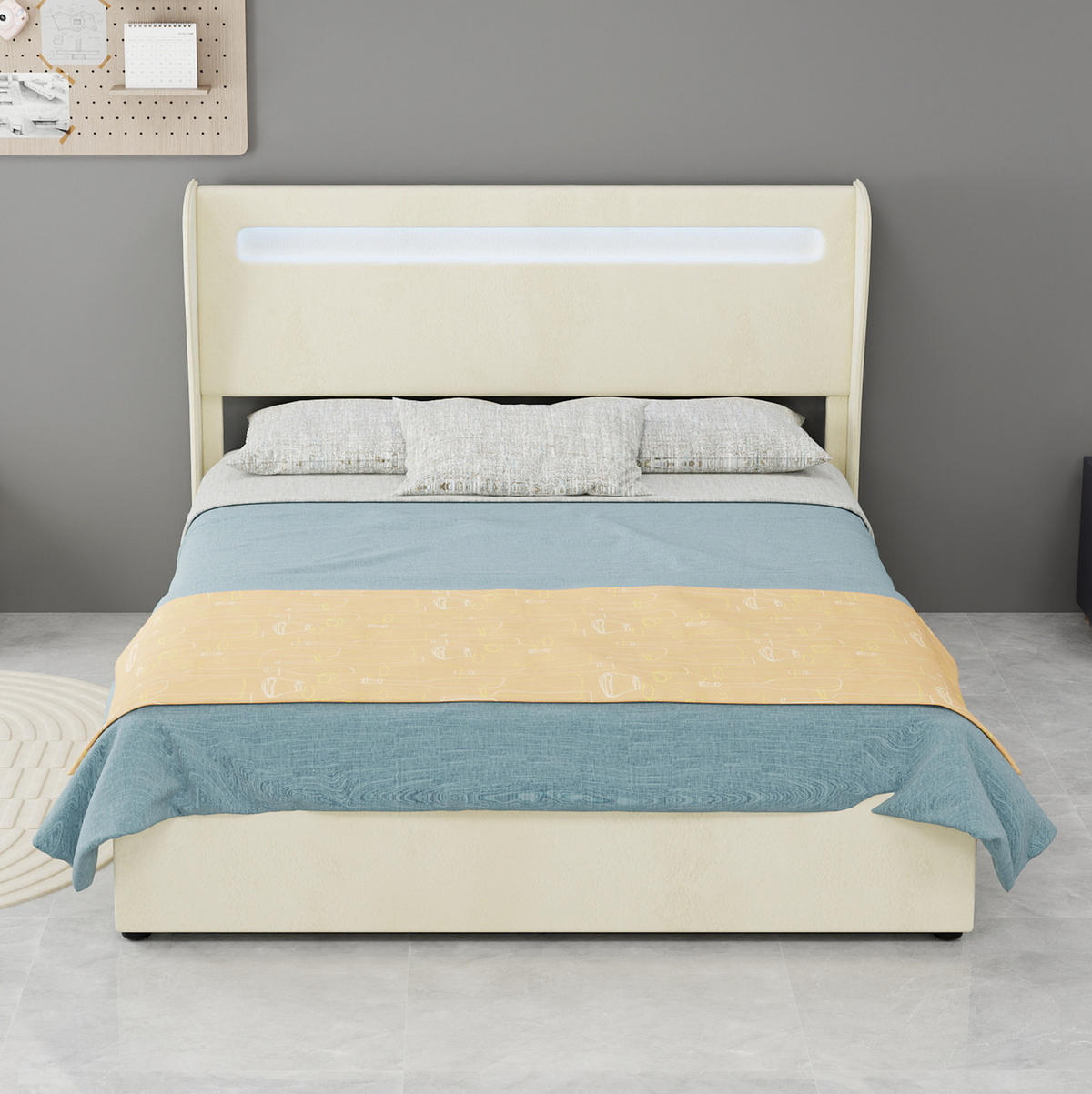 LED-POLSTERBETT 140x200 cm in Beige mit farbwechselnder LED-Beleuchtung - Beige, Textil (140/200cm) - IVMEU