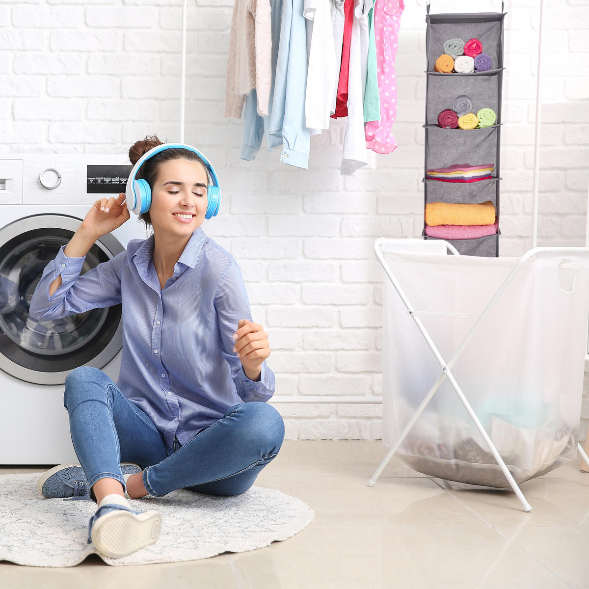 ZÁVESNÝ regál do skrine - sivá, kompozitné drevo/textil (30cm) - Relaxdays