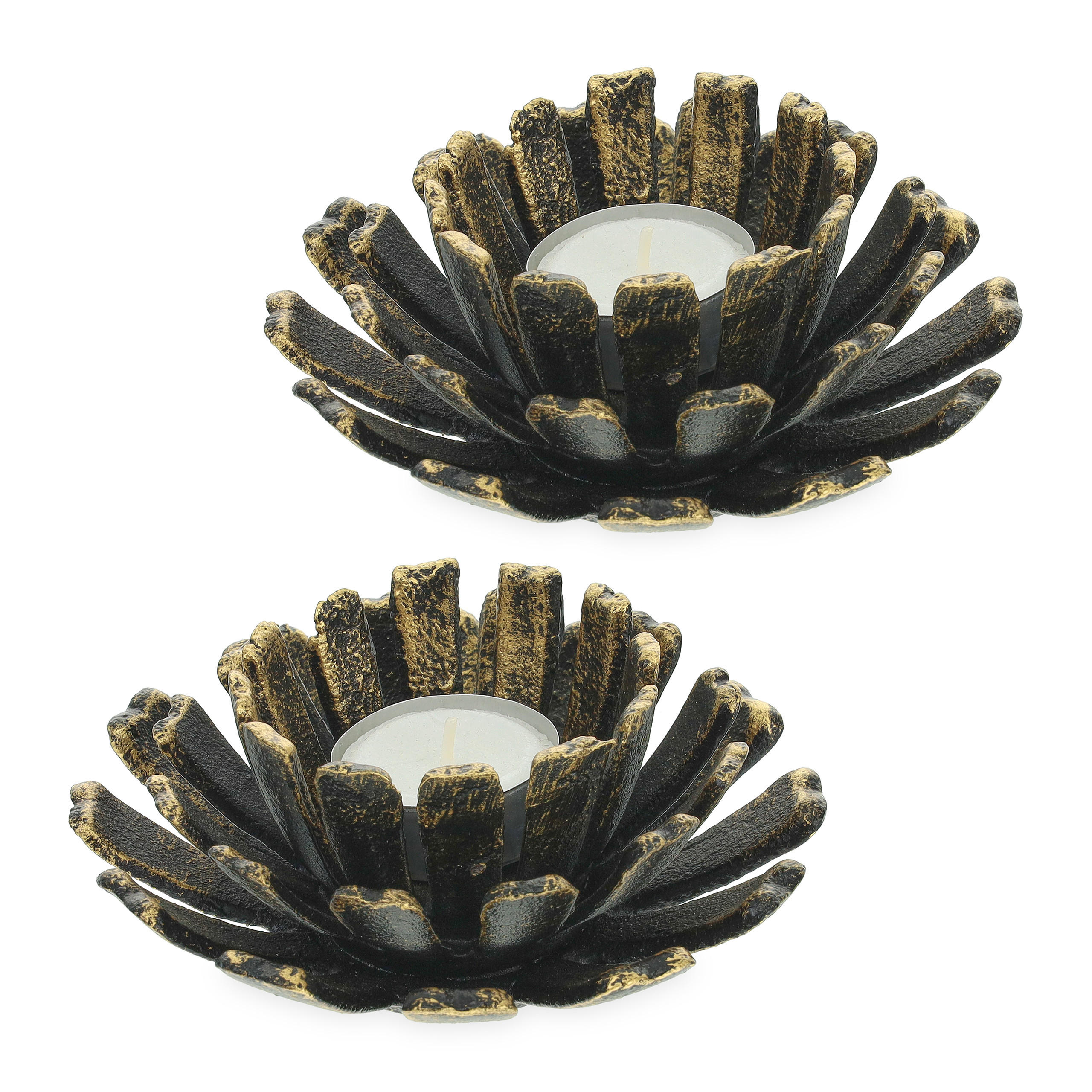 Relaxdays SVÍCEN Bronzový 2dílný-Set květ litina 6x13,5 cm