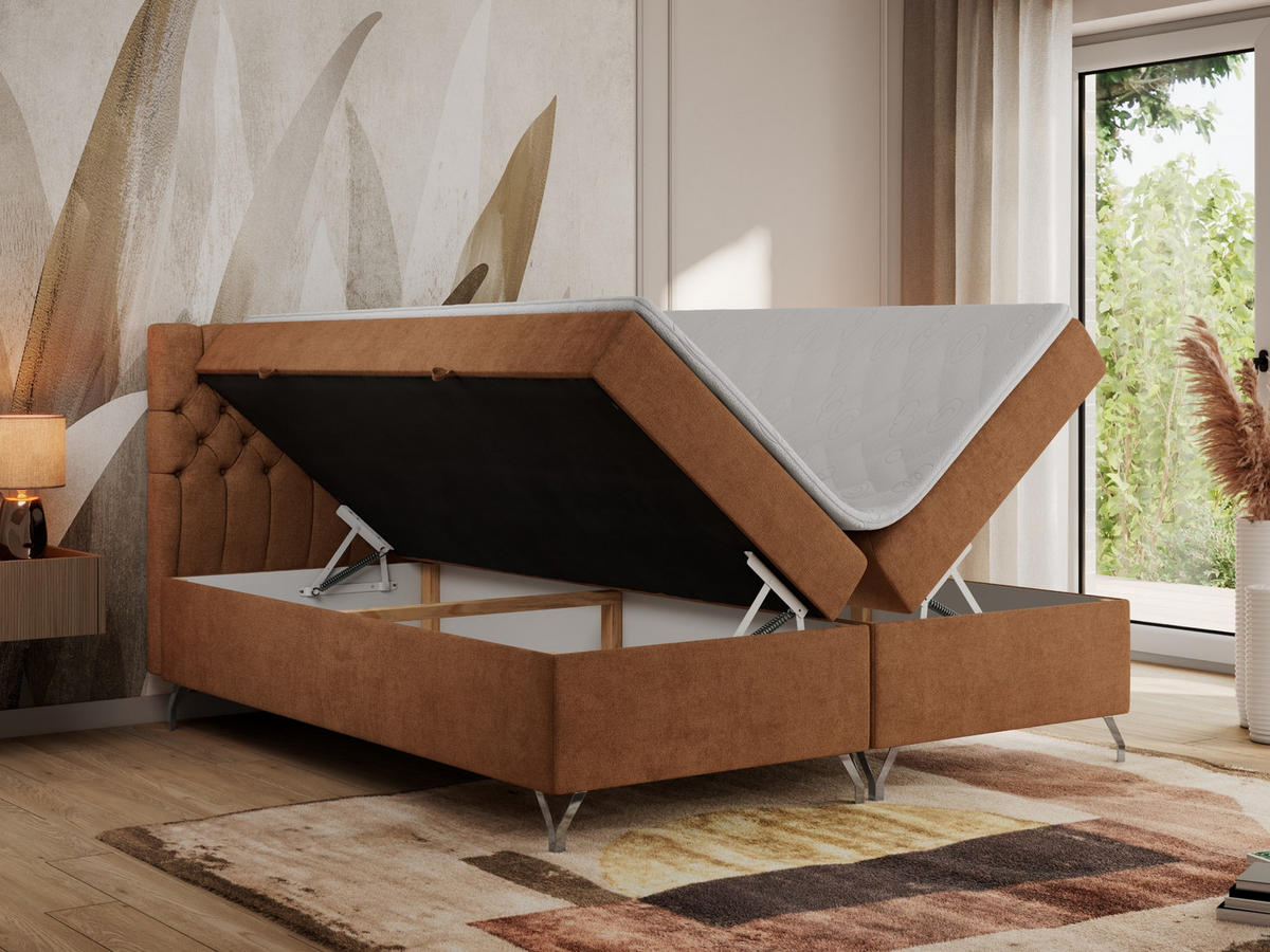 BOXBETT GRIMALDI 160/200 Orange Struktur - H4 - Orange, Holz/Textil (160/200cm) - MKS