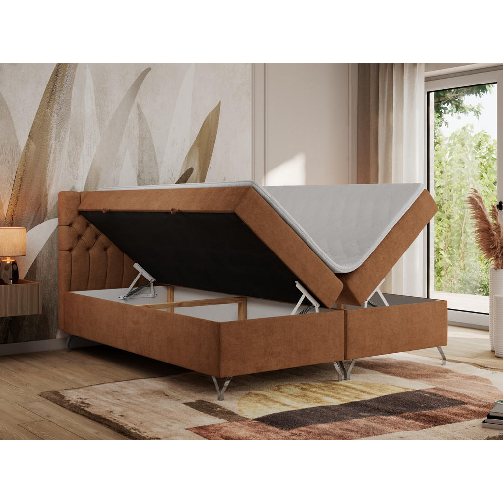 Thumbnail - MKS Boxbett, Orange, Textil, 2-Sitzer, H3, 7-Zonen, Rechteckig, 180x200 cm, Schlafzimmer, Betten, Boxspringbetten